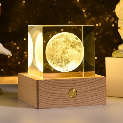 水晶3D小夜燈中秋禮品月球燈