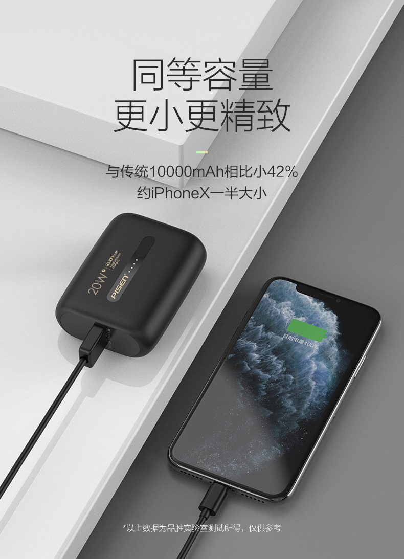 品勝 20W快充mini移動電源 10000毫安小巧便攜PD閃充迷你超薄充電寶 企業定製禮