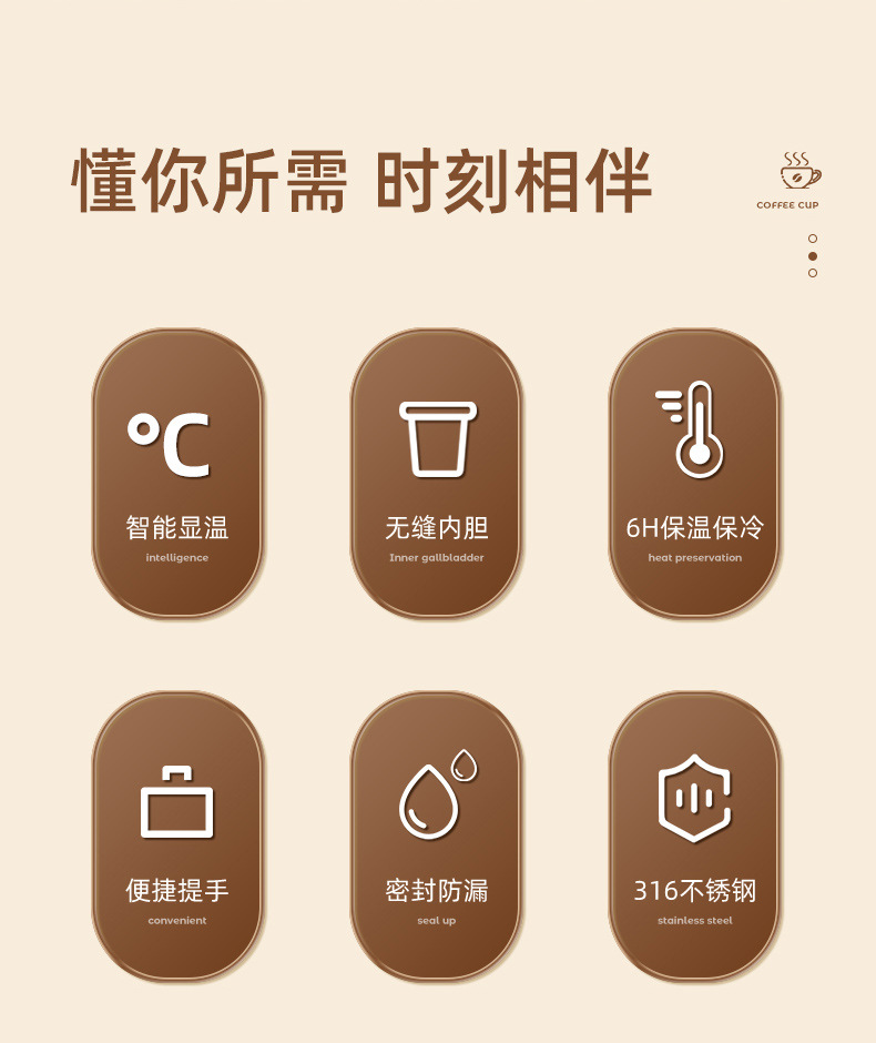 便攜式不銹鋼咖啡杯 智能溫顯隨行保溫杯