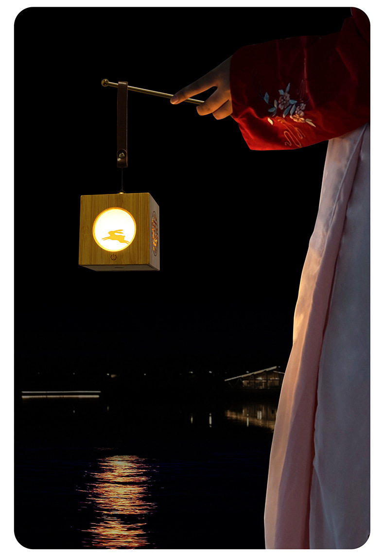 古風異見追月投光燈創意中秋禮物氛圍夜燈中國風木質燈籠小夜燈