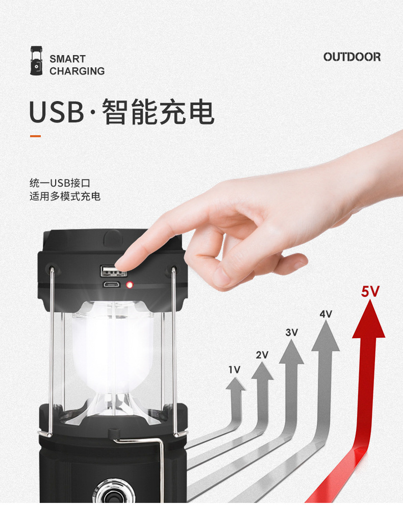 新款LED野營燈USB充電手提馬燈營地燈太陽能戶外露營燈帳篷燈